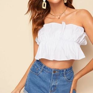 White ruffled tube top